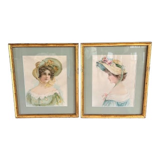 Pair of Vintage Framed Advertising Prints Titled "American Girl" For Sale