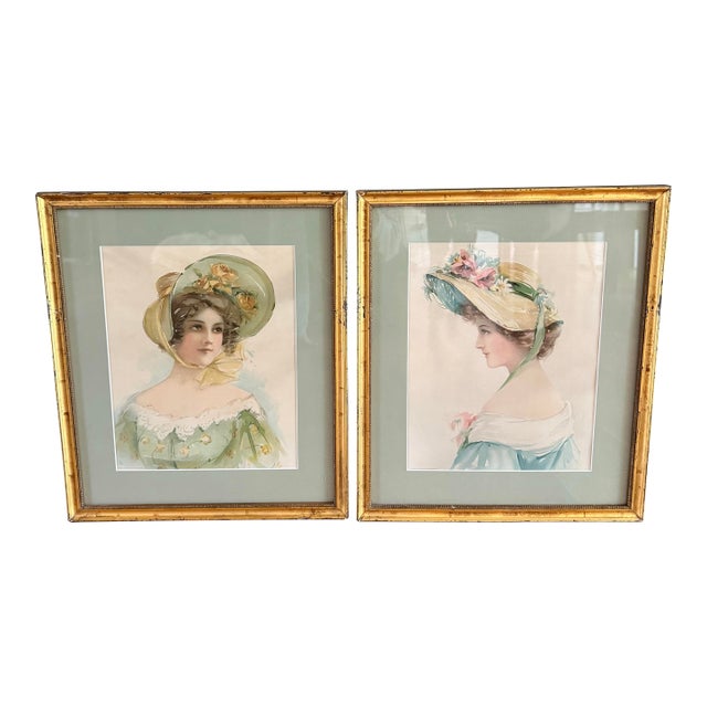 Pair of Vintage Framed Advertising Prints Titled "American Girl" For Sale