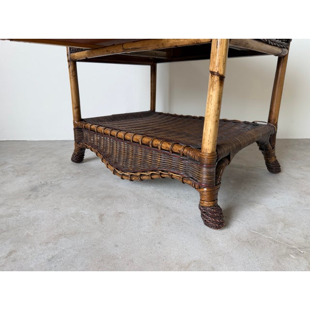 Vintage Coastal Organic Bamboo & Woven Wicker One-Drawer Nightstand For Sale - Image 9 of 12