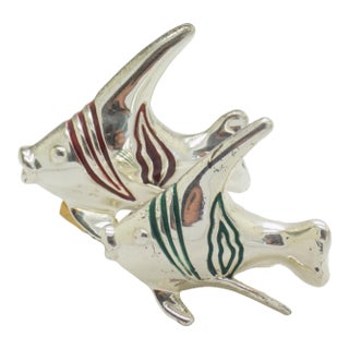 Vintage Italian Handmade Genuine Sterling Silver Enameled Tropical Fish Figurines by Ottaviani of Rome, 1980s Solid 925 Silver Marine Pair For Sale