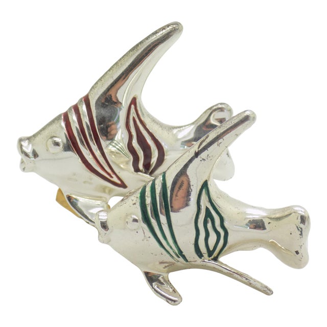 Vintage Italian Handmade Genuine Sterling Silver Enameled Tropical Fish Figurines by Ottaviani of Rome, 1980s Solid 925 Silver Marine Pair For Sale