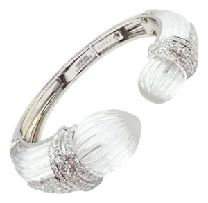 Late 20th Century David Webb Diamond Rock Crystal White Gold Platinum Bangle Bracelet