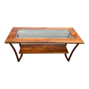 1980s Mid-Century Styled Coffee Table With Beveled Glass Insert