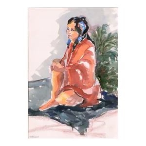 Vintage Seated Woman Figurative Portrait by Doris Warner