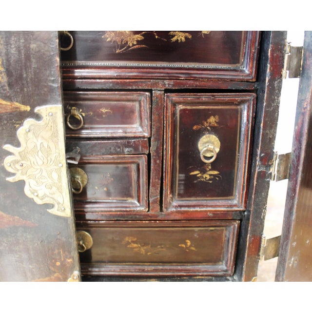 Antique Lacquered and Painted Traval Jewelry Cabinet, 1800s For Sale - Image 14 of 18