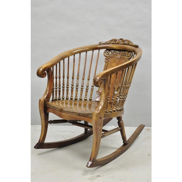 Antique American Victorian Carved Walnut Spindle Back Rocker Rocking Chair For Sale - Image 17 of 17