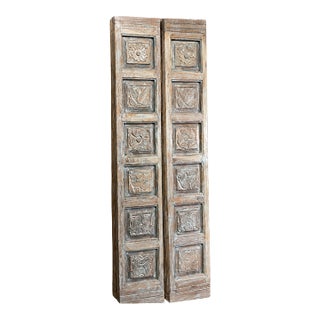 Antique Hand-Carved Floral Wood Door Panels | Pair of Vintage Barn Doors 80x29 For Sale