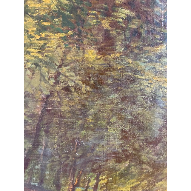 Green Vintage Original Oil Painting Forest Landscape For Sale - Image 8 of 14