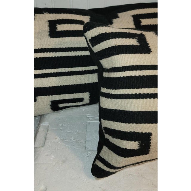 Geometric Hand Woven Black White Bolster Pillows For Sale - Image 4 of 6