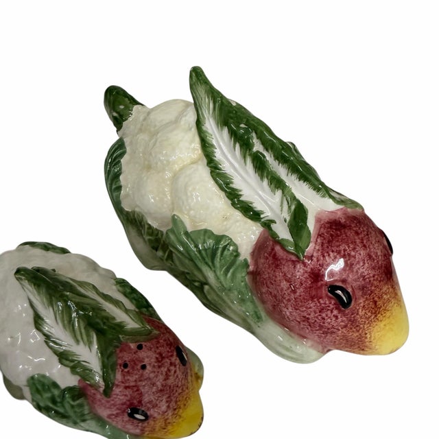 VIETRI Vintage Vietri “Spring Vegetables” Rabbit Butter Cover and Salt and Pepper Shakers, Made in Italy - Set of 3 For Sale - Image 4 of 5