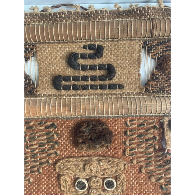 Wood, wool, hemp and cotton. loomed tapestry with hand embellished details In original condition. No known repairs.