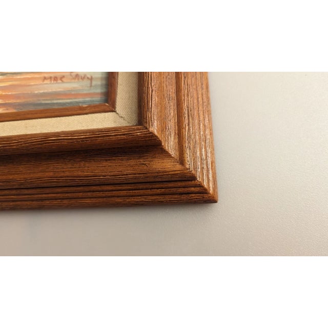 Mid 20th Century Vintage Original Oil Painting Harbor Scene With Lighthouse. Signed by Max Savy For Sale - Image 5 of 14