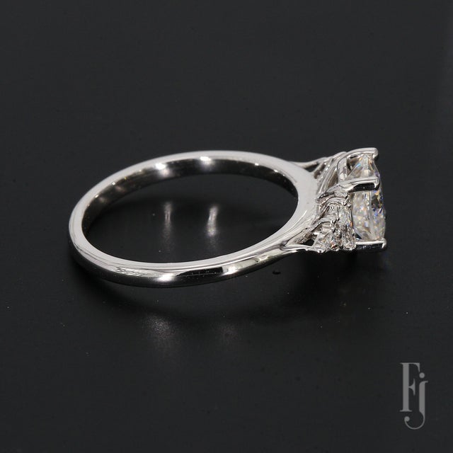 14k White Gold Engagement Ring With Oval Cz and Marquise Diamonds, Size 7 For Sale - Image 4 of 6