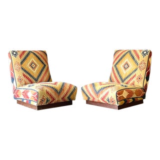 Kilim Ikat Slipper Chairs - a Pair For Sale
