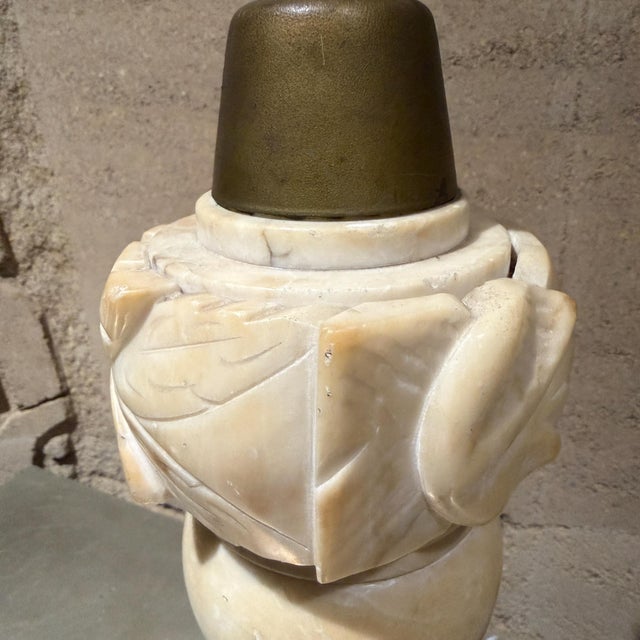 Hollywood Regency Hand-Carved Italian Alabaster or Marble Table Lamp For Sale In San Diego - Image 6 of 12