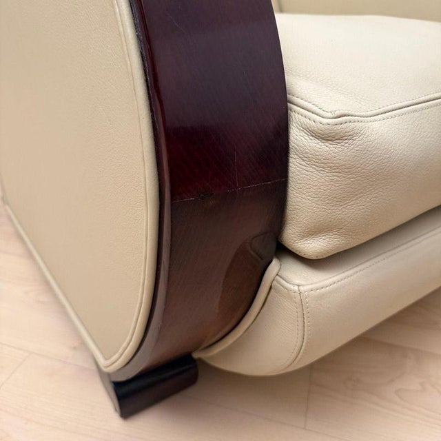 Art Deco Club Chairs in Cream Leather and Lacquered Wood, 1930 For Sale - Image 12 of 18