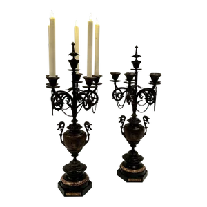 Neoclassical Style Bronze & Marble Candleabra -A Pair