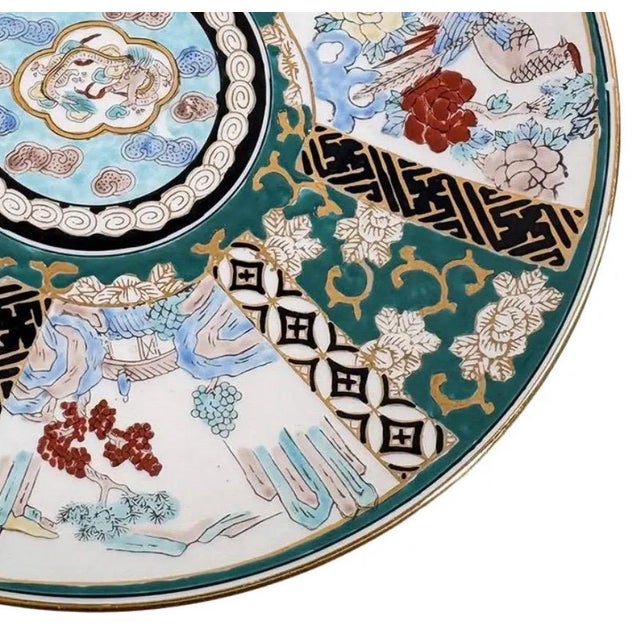 Vintage 11" Hand-Painted "Gold Imari" Japanese Porcelain Charger – Dragon & Landscapes For Sale - Image 9 of 11