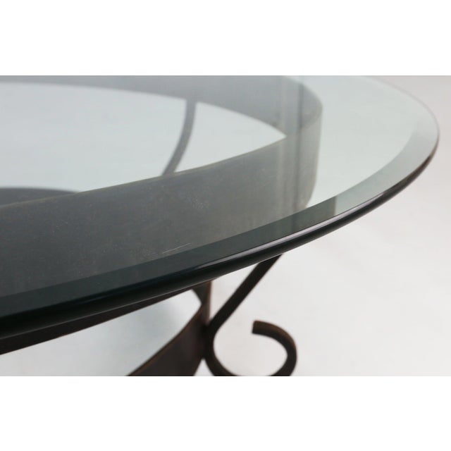 Rustic Round Coffee Table with Wrought Iron Base and Glass Top, France, 1930s For Sale - Image 4 of 12