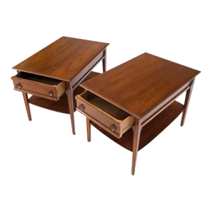 Pair of Walnut One Drawer Bottom Shelf Rectangle End Tables Condition