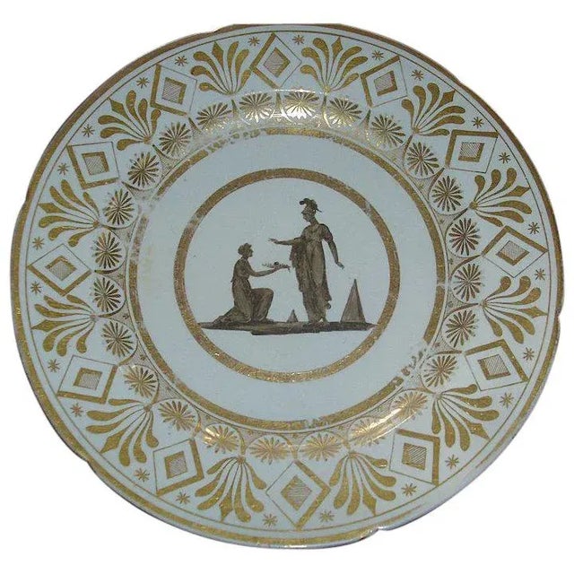 1805 London Neoclassical Coalport Porcelain en Grisaille with Silhouettes Plate For Sale In New York - Image 6 of 6
