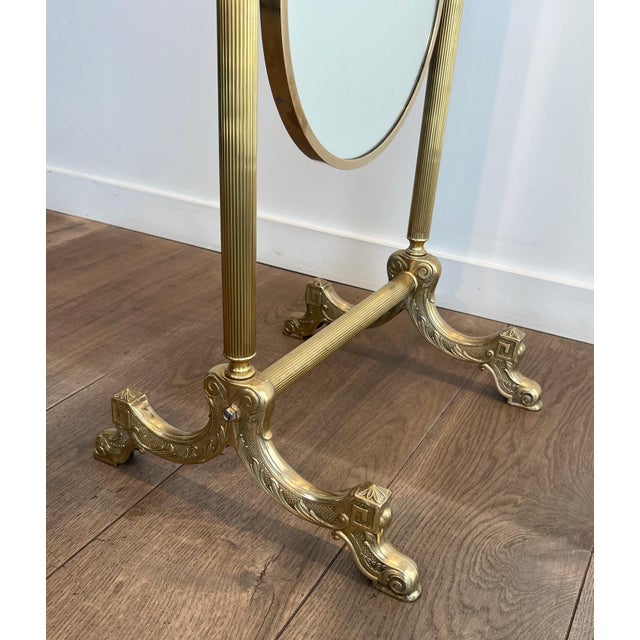 Neoclassical brass floor mirror in the style of Maison Jansen For Sale - Image 10 of 12