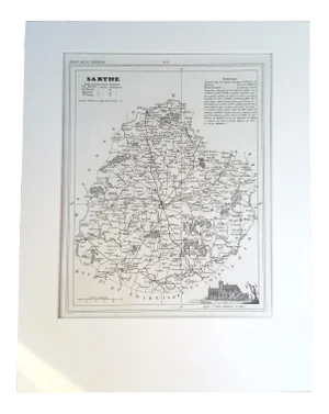 19th C. Map of Sarthe, France, "Petit Atlas..." 1833