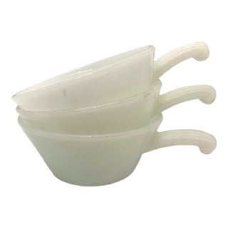 1950s Mid Century Milk Glass Fire King Personal Casserole Dishes Set of 3 For Sale