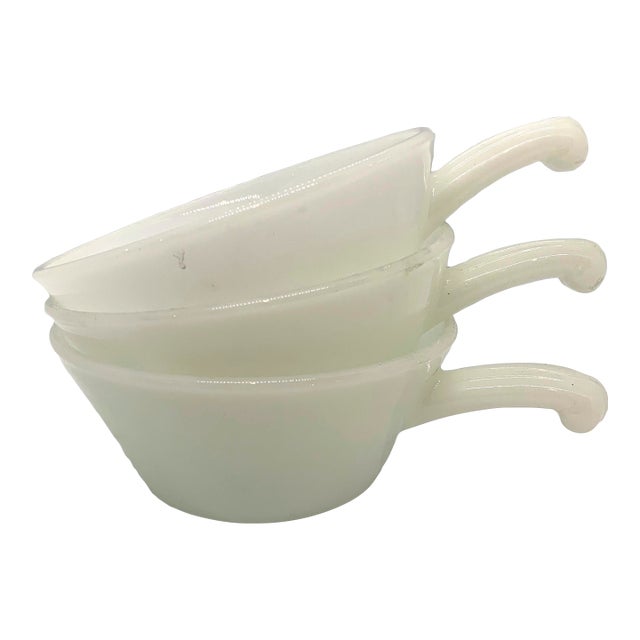1950s Mid Century Milk Glass Fire King Personal Casserole Dishes Set of 3 For Sale