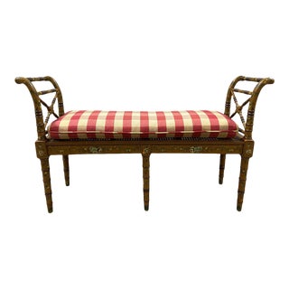 Sarreid Ltd. Hand Painted Wooden Bench with Cane Seat and Custom Seat Cushion For Sale