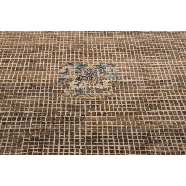 Rug & Kilim Rug & Kilim’s Chinese Art Deco Style Rug in Beige-Brown and Blue Medallion Style For Sale - Image 4 of 5