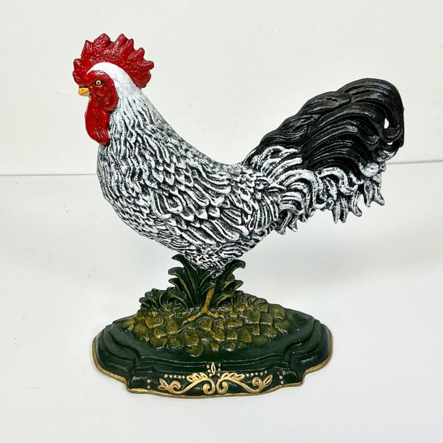 1950s Vintage Americana Arts & Crafts Cast Iron Rooster Doorstop For Sale - Image 4 of 12