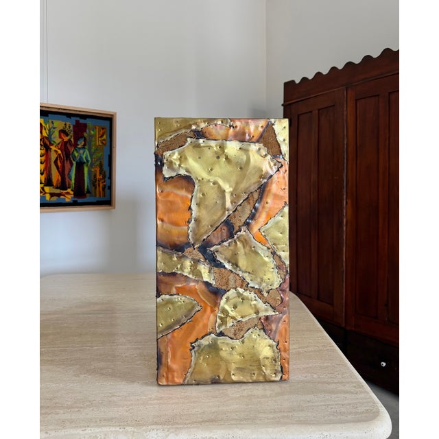 Paul Evans Style Brutalist Planter Patchwork Riveted Copper Brass Cork Bohemian For Sale - Image 10 of 13