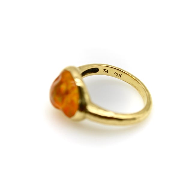 Orange 1990s 18k Gold Hand Carved Mexican Fire Oral Feu Ring by Tony Malmed, Size 7.25 For Sale - Image 8 of 12