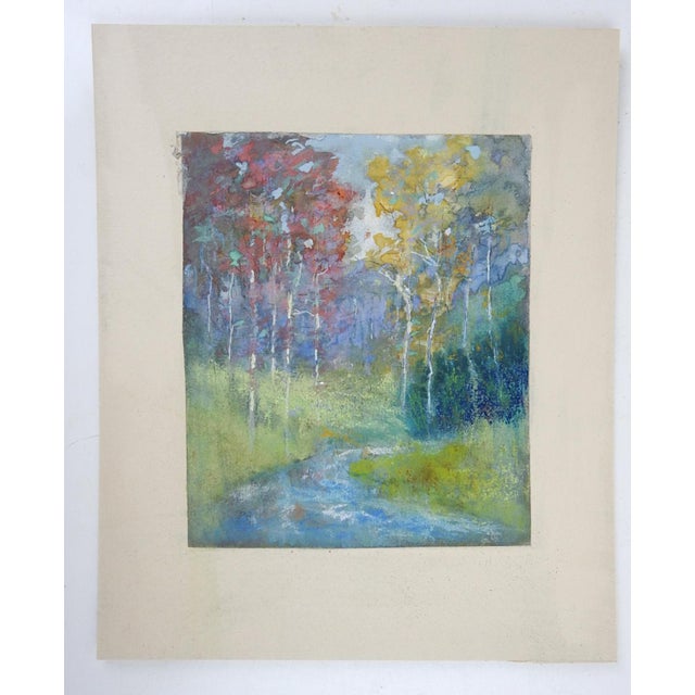 Late 19th century pastel and watercolor on paper landscape painting of mountain meadow stream attributed to George...