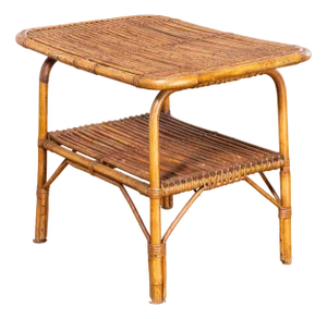 French Rattan Low Side Table, 1950s