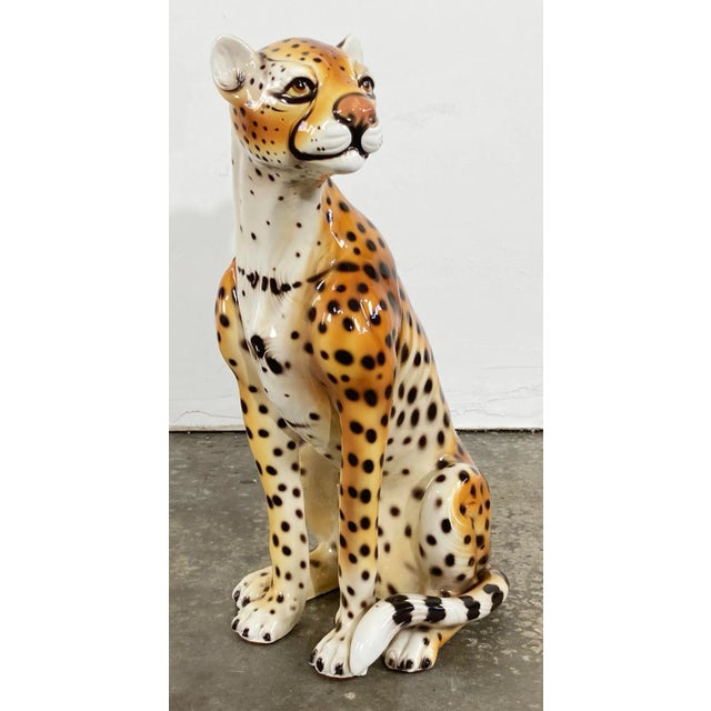 Mid-Century Modern Vintage Italian Capodimonte Ceramic Cheetah Sculpture For Sale - Image 3 of 11