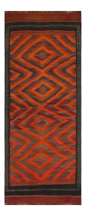 1950s Vintage Turkish Tribal Kilim Orange Brown Hand-Woven Area Rug