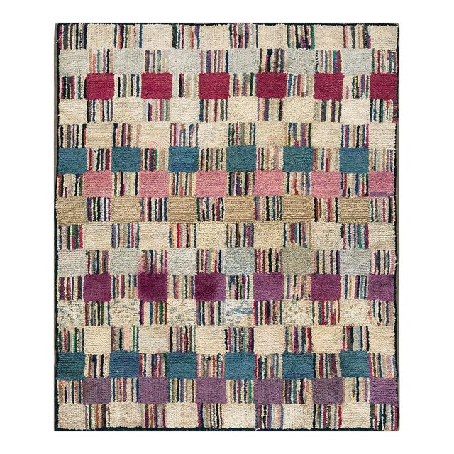 Wonderful Multi Color With Unique Symmetrical Design Antique American Hooked Rug For Sale