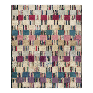 Wonderful Multi Color With Unique Symmetrical Design Antique American Hooked Rug