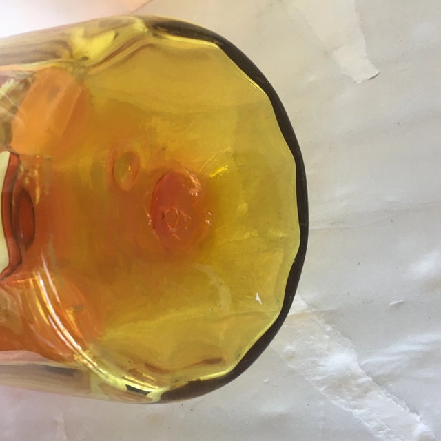 Blenko Orange and Gold Oval - Top Hand Blown Glass Vase Signed For Sale - Image 11 of 12