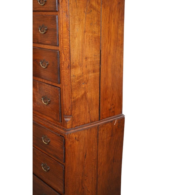 18th Century Period Oak English Chest on Chest Bracket Feet Shell Inlay For Sale - Image 10 of 10
