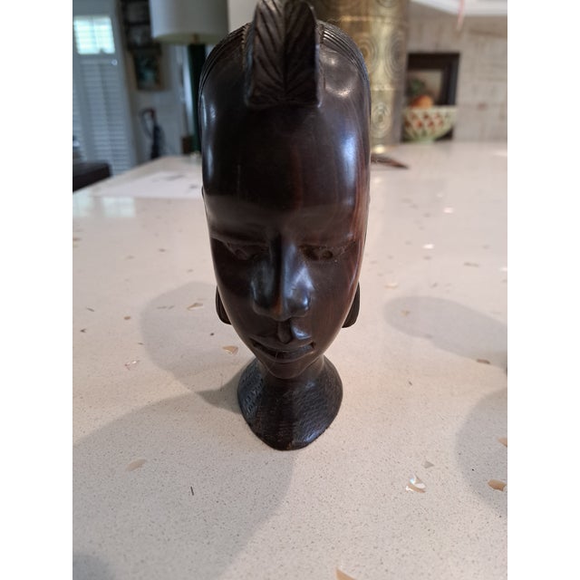 Set of two wooden busts 1960's Smaller one has chip on base but it isn't noticeable if turned to the back and doesn't...