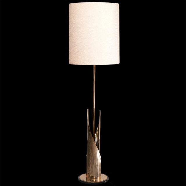 Vintage Hollywood Regency Brass Floor Lamp with Shade, 1970s For Sale - Image 6 of 6