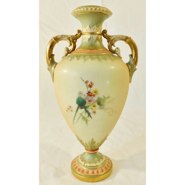 Ceramic Antique C1896 Royal Worcester England Hand Painted Porcelain Floral Vase For Sale - Image 7 of 12