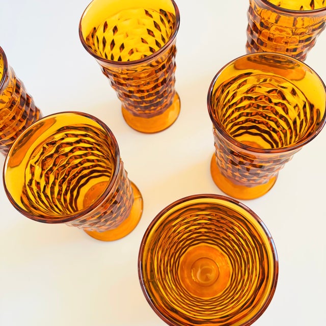 Cubist Amber Glass Iced Tea Tumblers - Set of 6 - Whitehall by Colony For Sale - Image 11 of 11