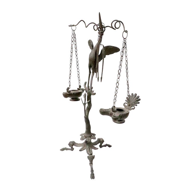 19th C. Grand Tour Candlesticks Bronze Heron Oil Lamps Made in Italy For Sale - Image 17 of 18