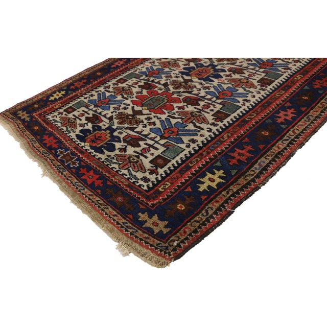 73321 Antique Persian Malayer Rug 03'04 x 06'05. This hand knotted wool antique Persian Malayer rug features the stylized...