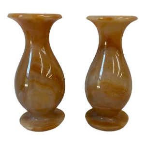 Vintage Onyx Stone Bud Vases - a Pair