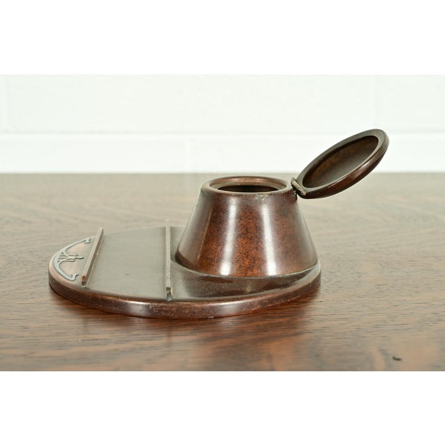 Metal Heintz Arts & Crafts Sterling Silver on Bronze Inkwell With Pen Tray For Sale - Image 7 of 13